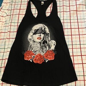 Ideal T, Black Gangster Marilyn Monroe Tank Top w/Red Roses, size Medium